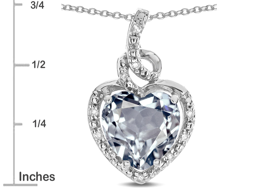Star K Double Love Heart Halo Pendant Necklace with 8mm Genuine Aquamarine