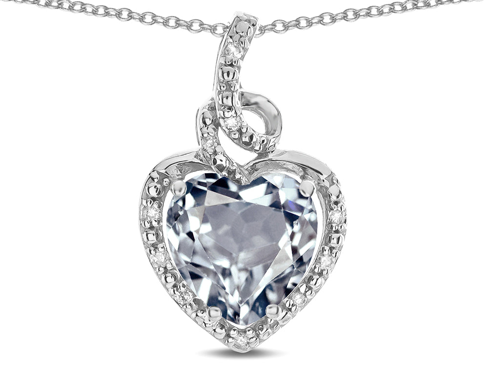 Star K Double Love Heart Halo Pendant Necklace with 8mm Genuine Aquamarine