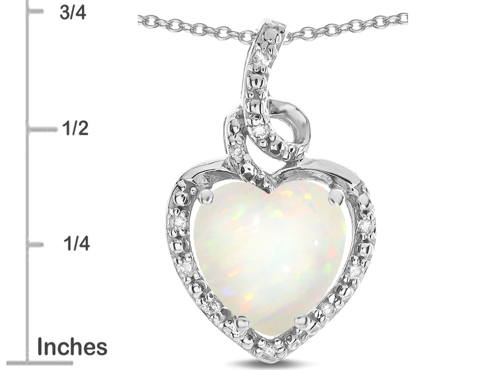 Star K Double Love Heart Halo Pendant Necklace with 8mm Genuine Opal