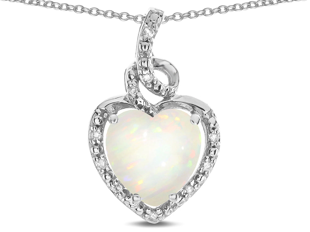 Star K Double Love Heart Halo Pendant Necklace with 8mm Genuine Opal