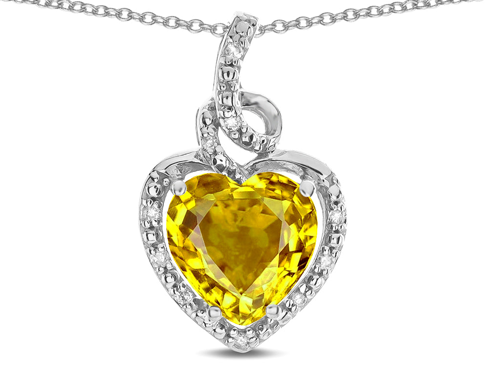 Star K Double Love Heart Halo Pendant Necklace with 8mm Genuine Citrine
