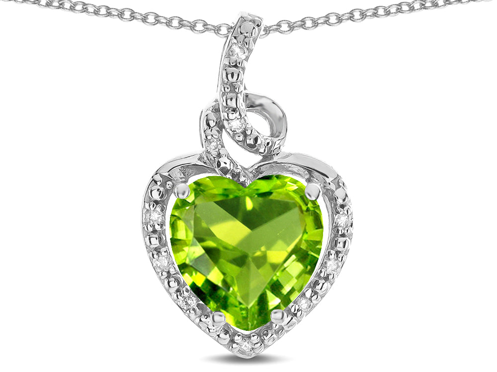 Star K Double Love Heart Halo Pendant Necklace with 8mm Genuine Peridot
