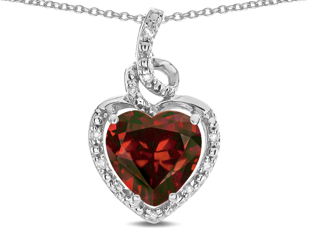 Star K Double Love Heart Halo Pendant Necklace with 8mm Genuine Garnet