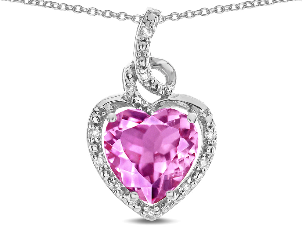 Star K Double Love Heart Halo Pendant Necklace with 8mm Created Pink Sapphire