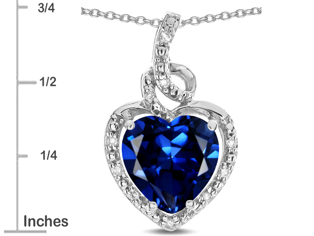 Star K Double Love Heart Halo Pendant Necklace with 8mm Created Sapphire
