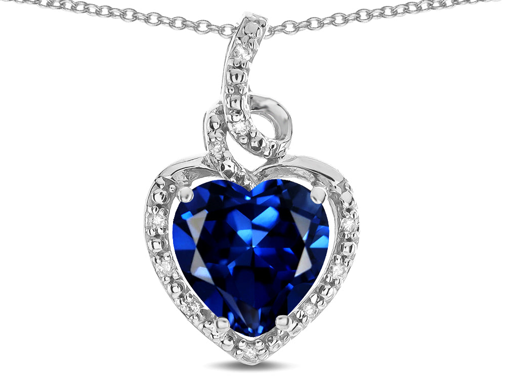 Star K Double Love Heart Halo Pendant Necklace with 8mm Created Sapphire