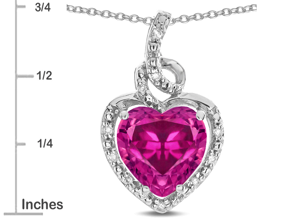 Star K Double Love Heart Halo Pendant Necklace with 8mm Simulated Pink Tourmaline