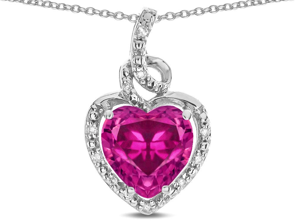 Star K Double Love Heart Halo Pendant Necklace with 8mm Simulated Pink Tourmaline