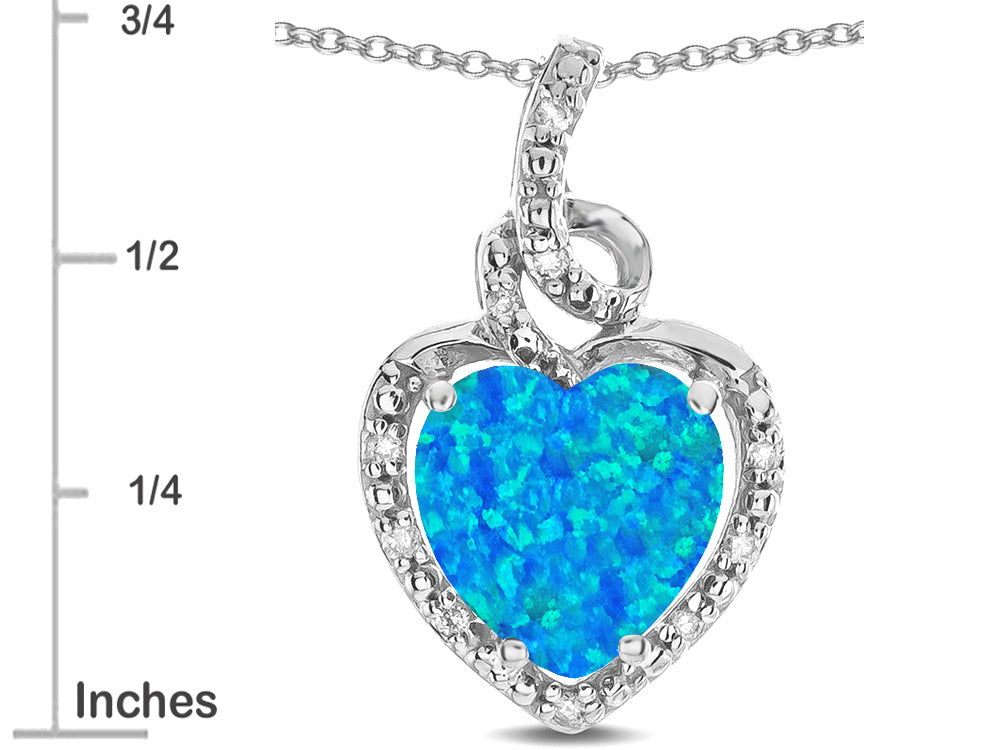 Star K Double Love Heart Halo Pendant Necklace with 8mm Created Blue Opal