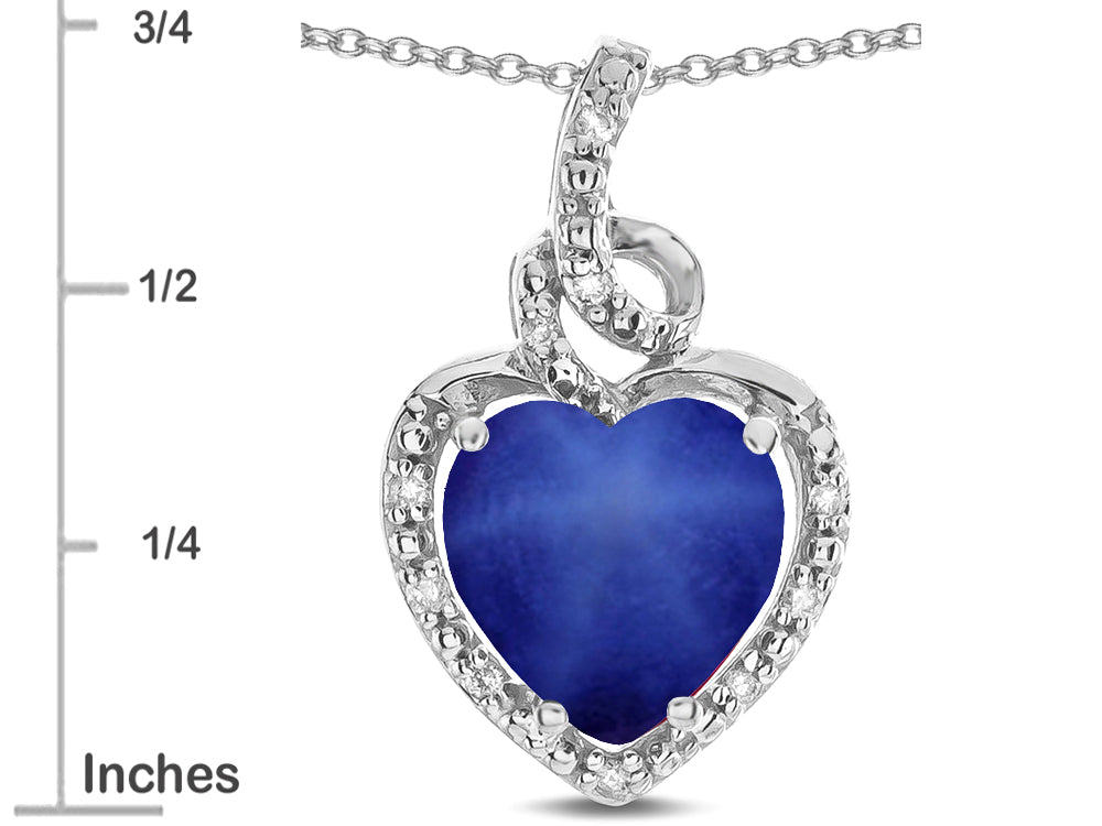 Star K Double Love Heart Halo Pendant Necklace with 8mm Created Star Sapphire
