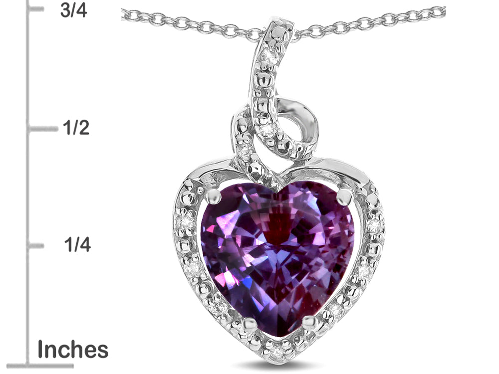 Star K Double Love Heart Halo Pendant Necklace with 8mm Simulated Alexandrite