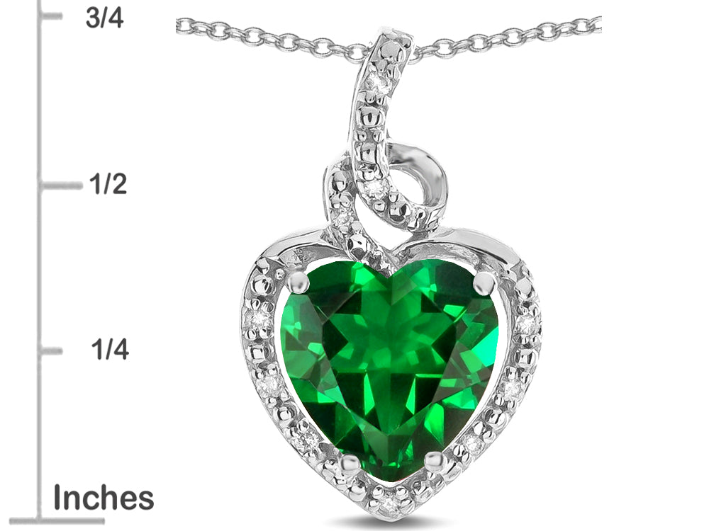 Star K Double Love Heart Halo Pendant Necklace with 8mm Simulated Emerald