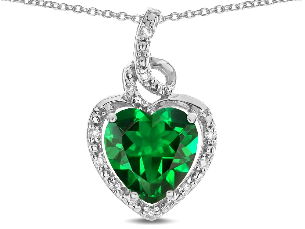 Star K Double Love Heart Halo Pendant Necklace with 8mm Simulated Emerald