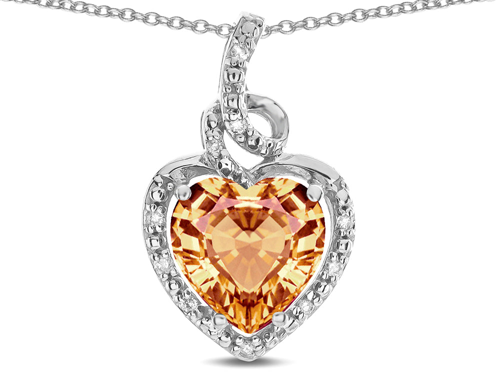 Star K Double Love Heart Halo Pendant Necklace with 8mm Simulated Imperial Yellow Topaz