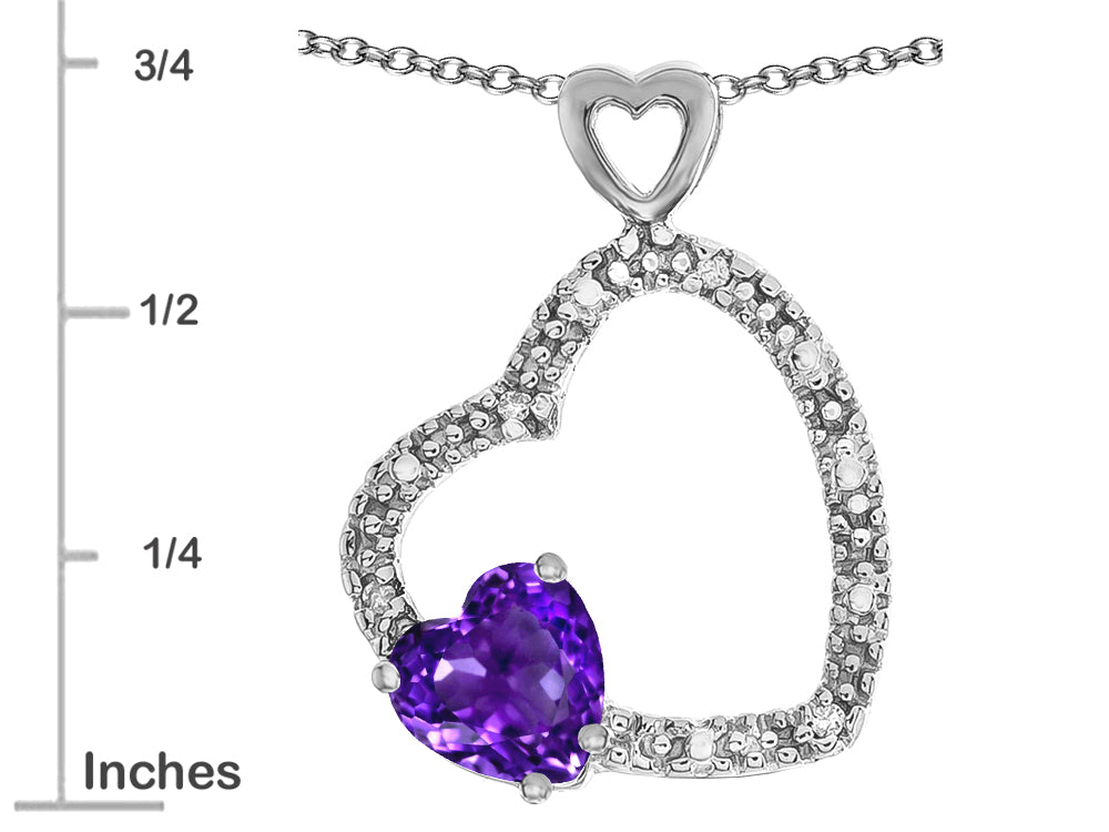 Star K Double Open Heart Pendant Necklace with 6mm Amethyst Stone