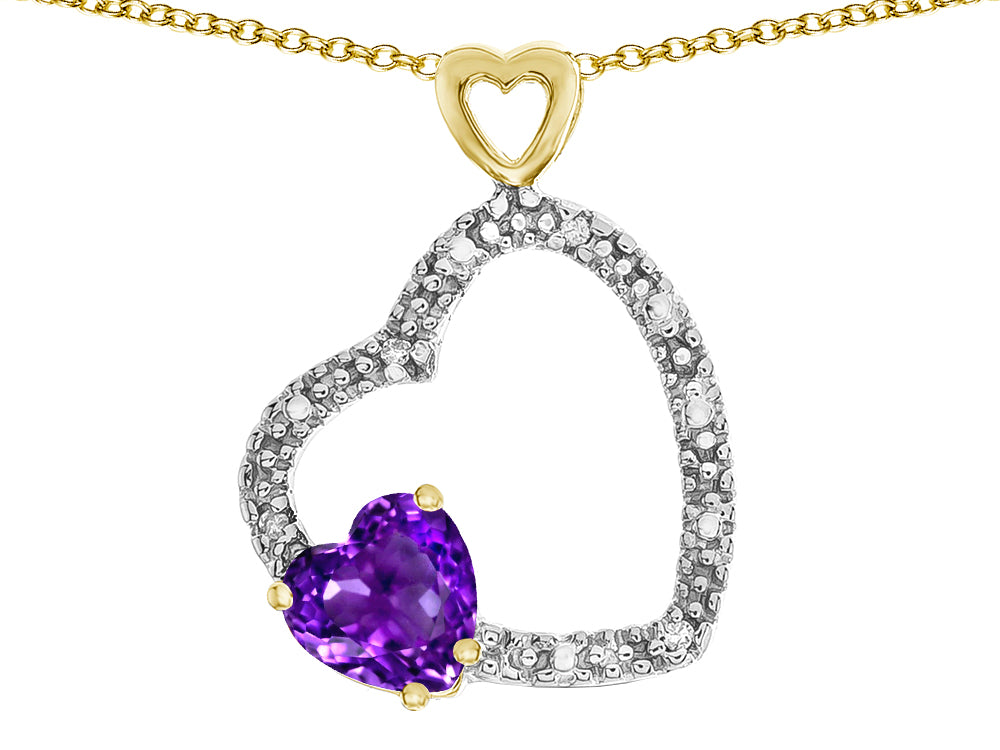 Star K Double Open Heart Pendant Necklace with 6mm Amethyst Stone