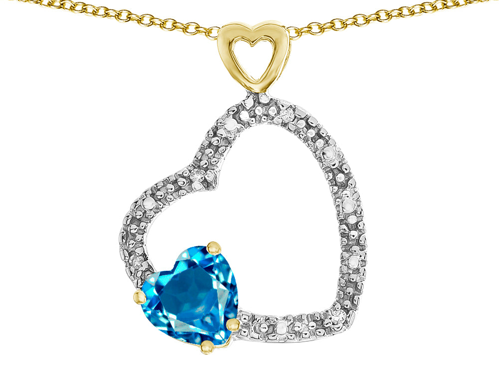 Star K Double Open Heart Pendant Necklace with 6mm Blue Topaz Stone