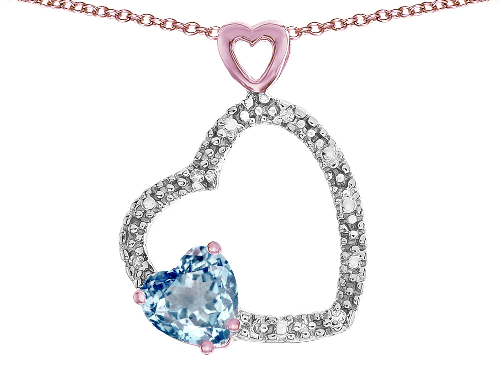 Star K Double Open Heart Pendant Necklace with 6mm Sky Blue Topaz Stone