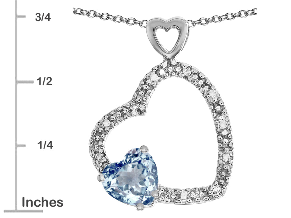 Star K Double Open Heart Pendant Necklace with 6mm Sky Blue Topaz Stone