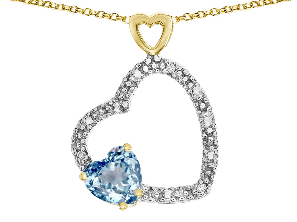 Star K Double Open Heart Pendant Necklace with 6mm Sky Blue Topaz Stone