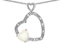 Star K Double Open Heart Pendant Necklace with 6mm Genuine Opal Stone