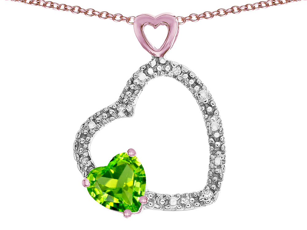 Star K Double Open Heart Pendant Necklace with 6mm Peridot Stone
