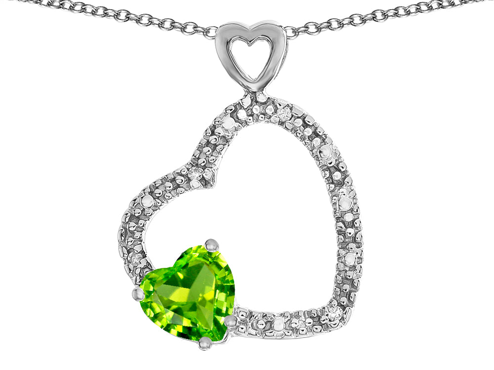 Star K Double Open Heart Pendant Necklace with 6mm Peridot Stone