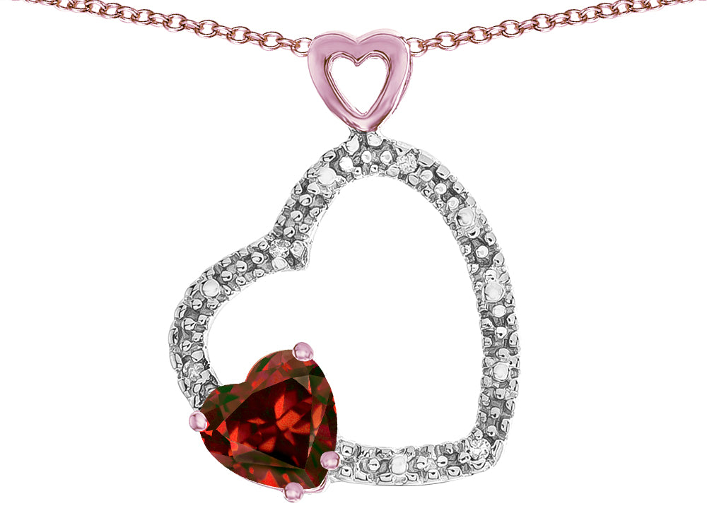 Star K Double Open Heart Pendant Necklace with 6mm Garnet Stone