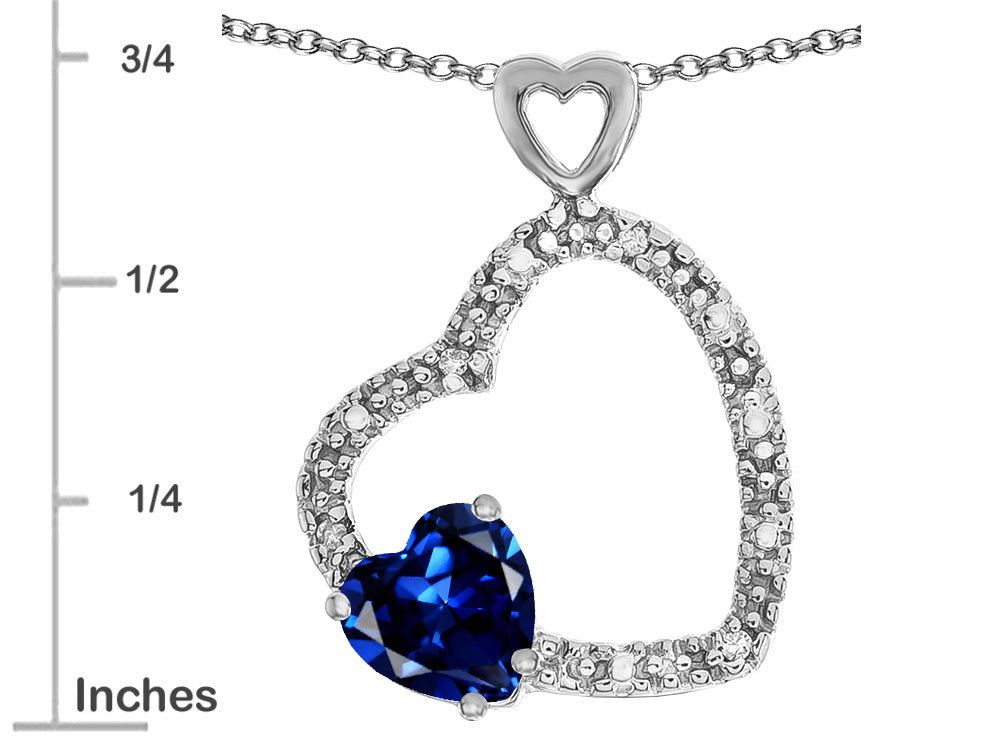Star K Double Open Heart Pendant Necklace with 6mm Created Sapphire Stone