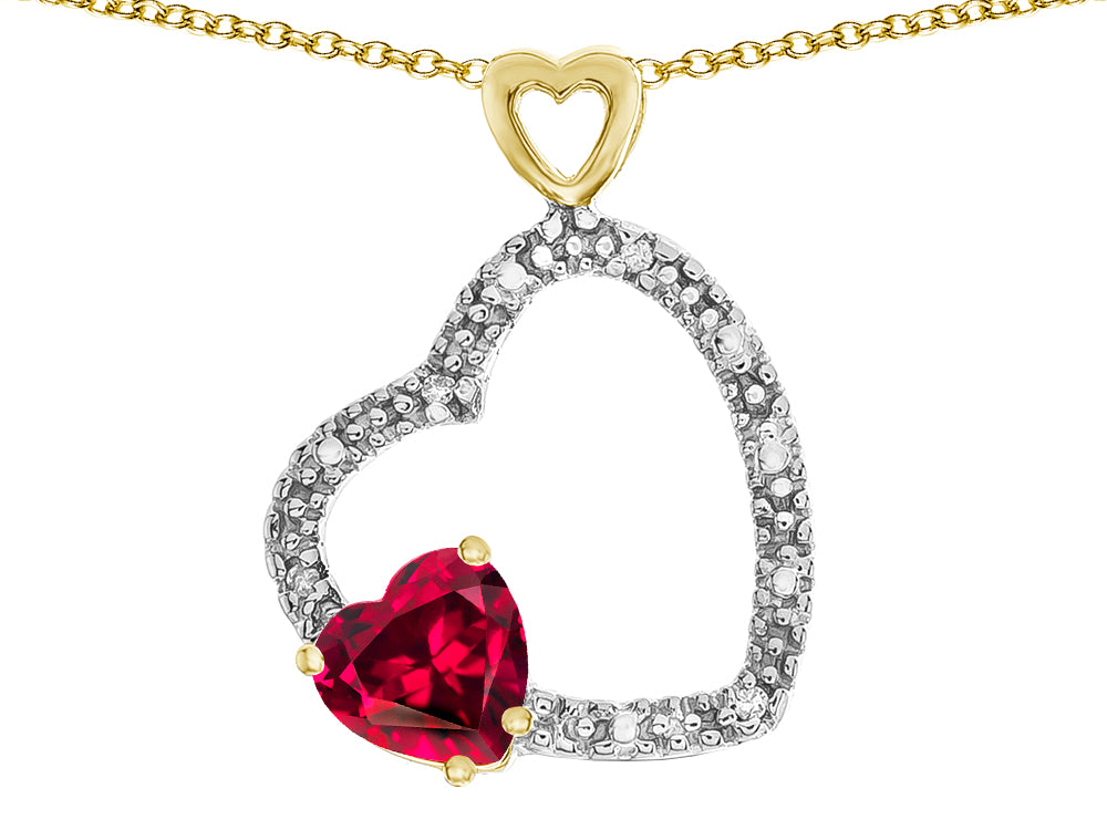 Star K Double Open Heart Pendant Necklace with 6mm Created Ruby Stone