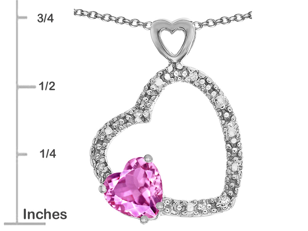 Star K Double Open Heart Pendant Necklace with 6mm Created Pink Sapphire Stone