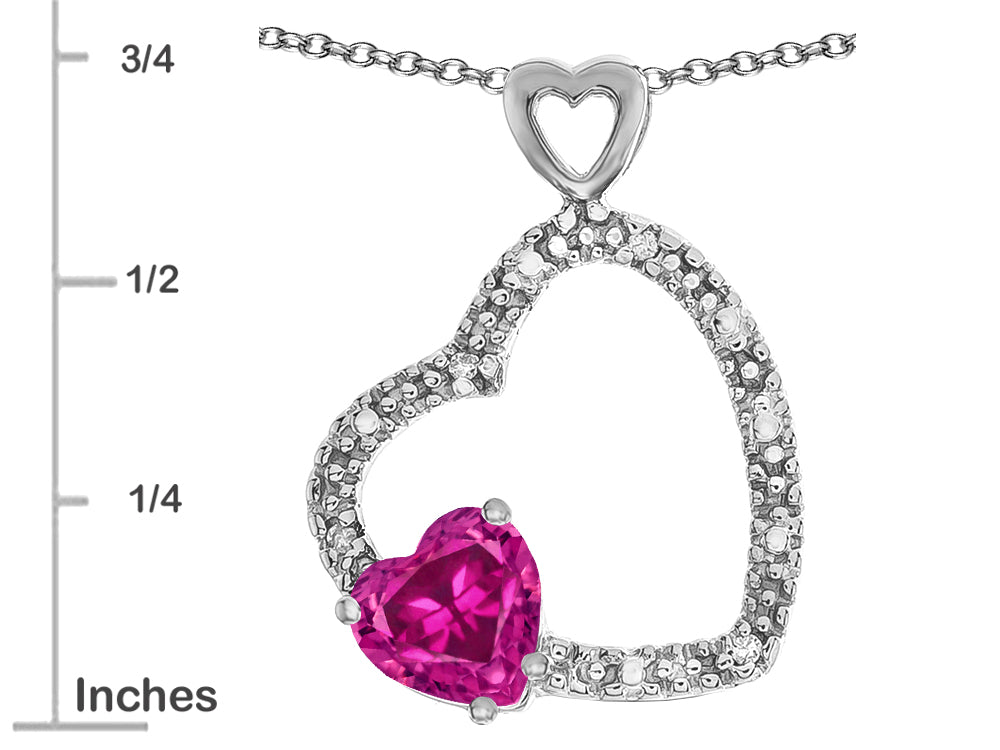 Star K Double Open Heart Pendant Necklace with 6mm Simulated Pink Tourmaline Stone