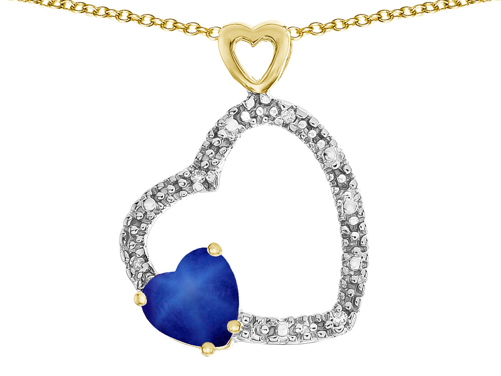 Star K Double Open Heart Pendant Necklace with 6mm Created Star Sapphire Stone