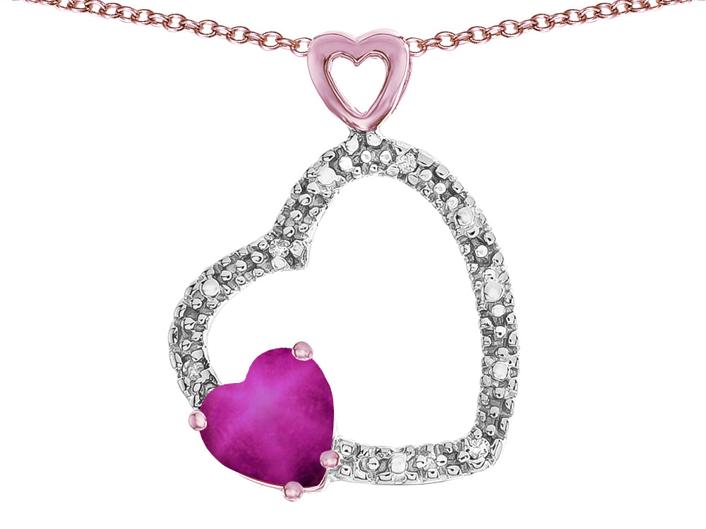 Star K Double Open Heart Pendant Necklace with 6mm Created Star Ruby Stone
