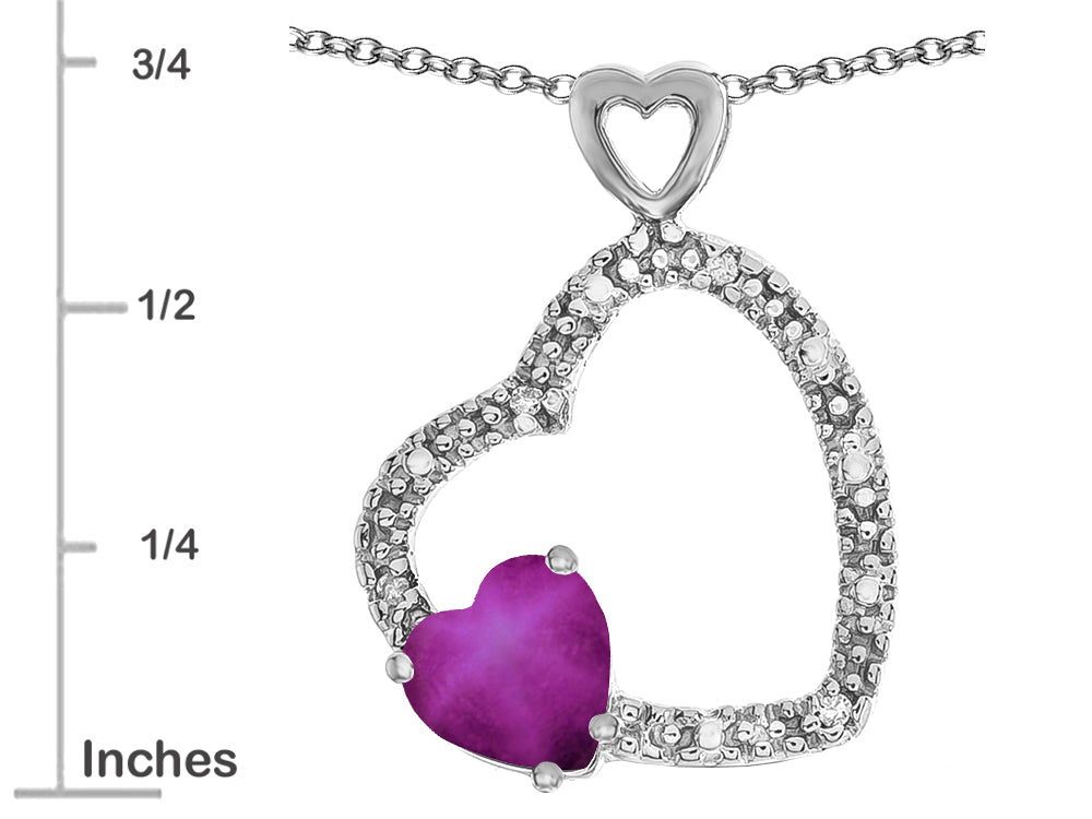 Star K Double Open Heart Pendant Necklace with 6mm Created Star Ruby Stone