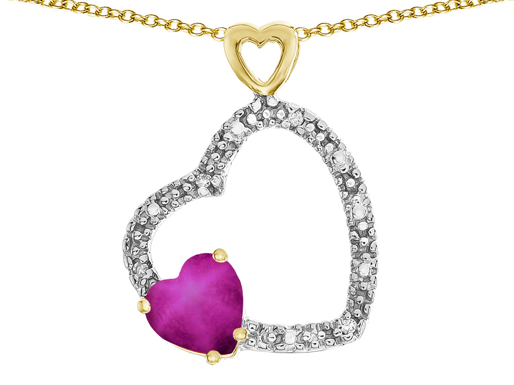 Star K Double Open Heart Pendant Necklace with 6mm Created Star Ruby Stone