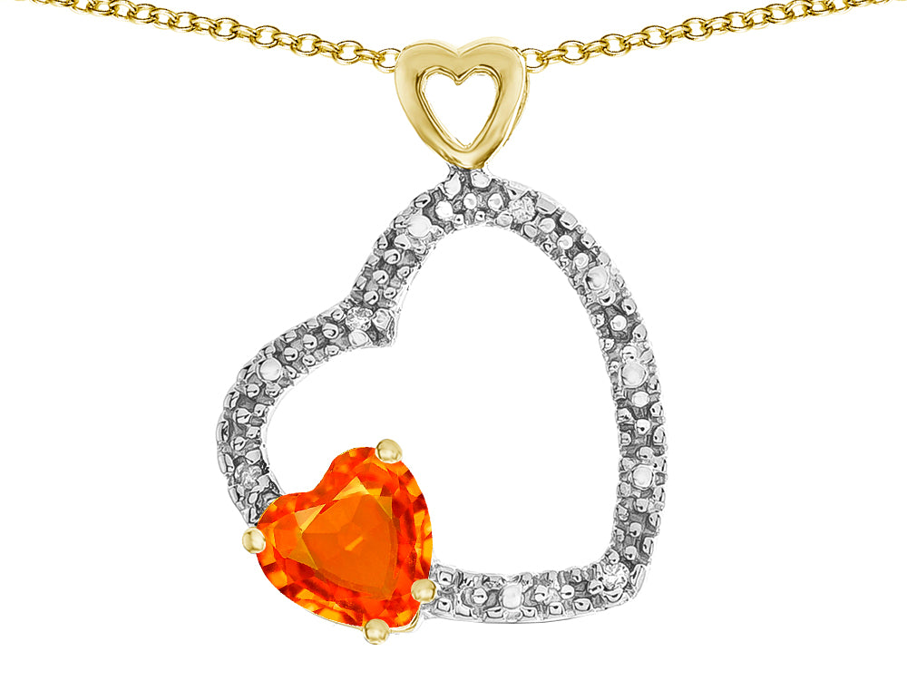 Star K Double Open Heart Pendant Necklace with 6mm Simulated Orange Mexican Fire Opal Stone