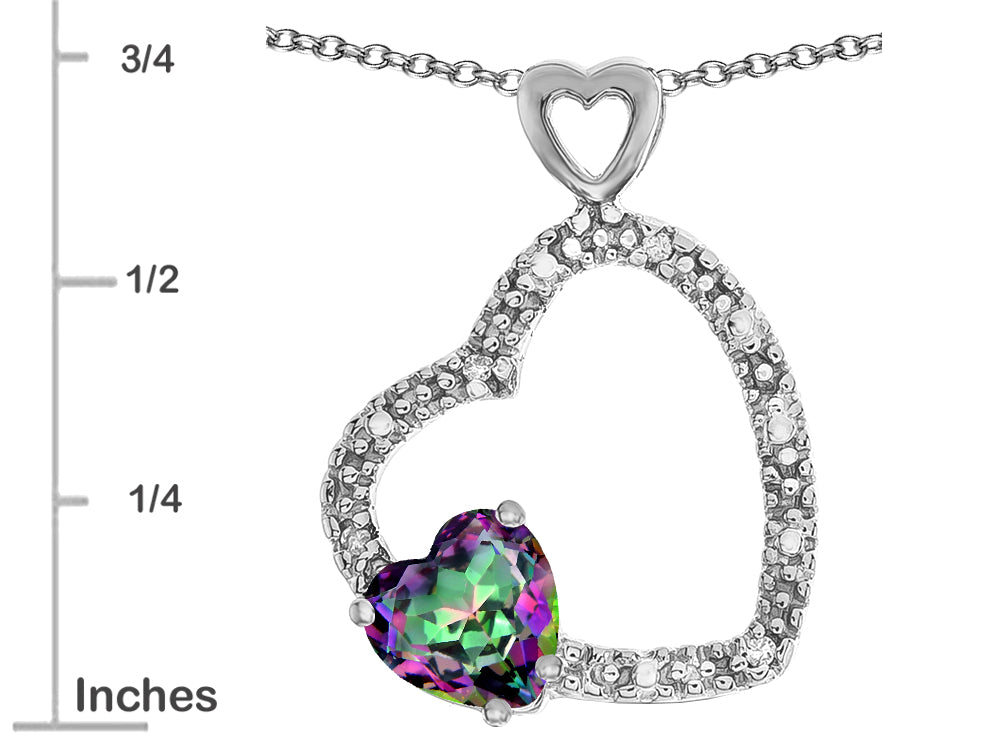 Star K Double Open Heart Pendant Necklace with 6mm Mystic Rainbow Topaz Stone