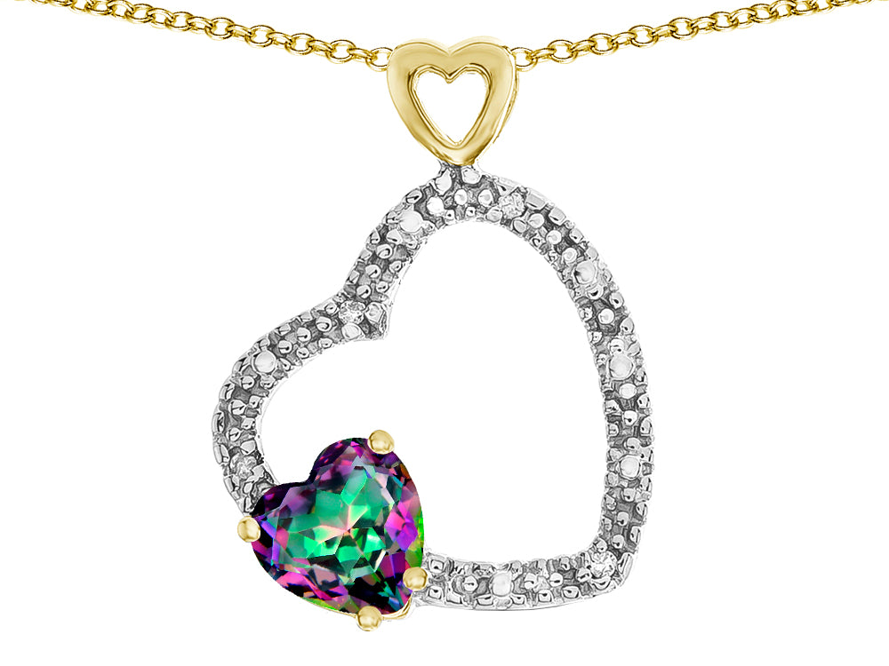 Star K Double Open Heart Pendant Necklace with 6mm Mystic Rainbow Topaz Stone