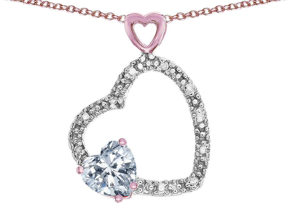 Star K Double Open Heart Pendant Necklace with 6mm White Topaz Stone