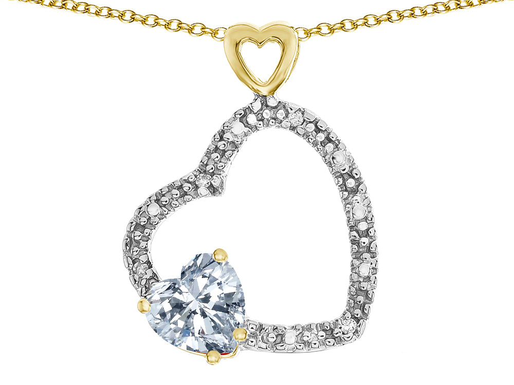 Star K Double Open Heart Pendant Necklace with 6mm White Topaz Stone
