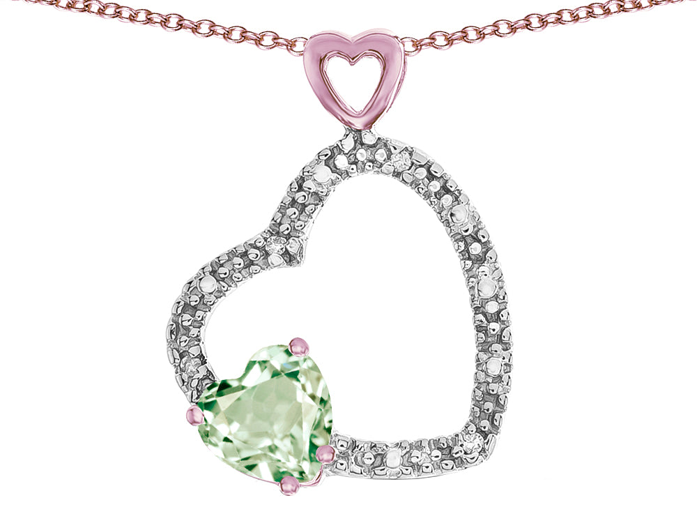 Star K Double Open Heart Pendant Necklace with 6mm Green Amethyst Stone