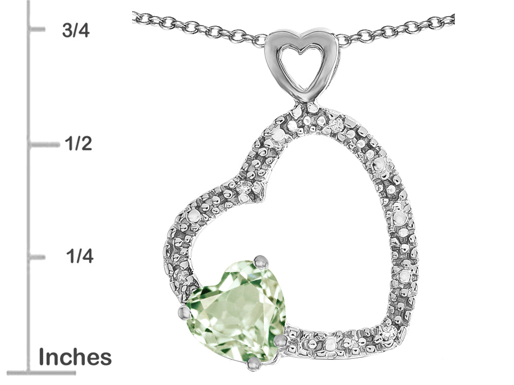 Star K Double Open Heart Pendant Necklace with 6mm Green Amethyst Stone