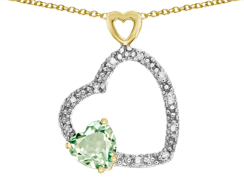 Star K Double Open Heart Pendant Necklace with 6mm Green Amethyst Stone