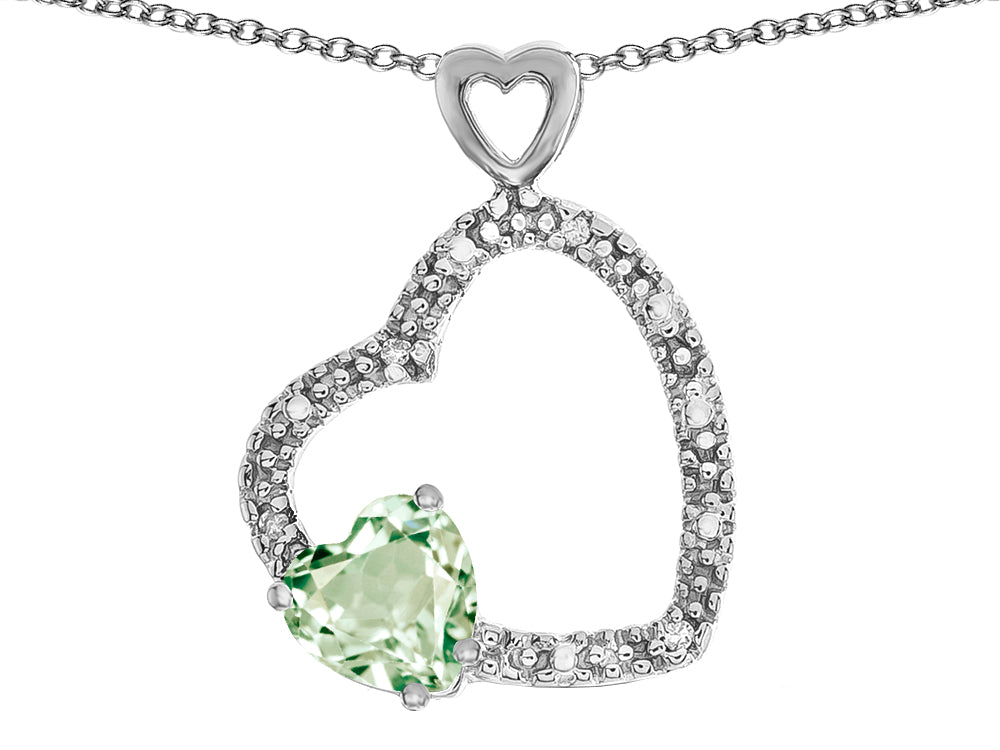 Star K Double Open Heart Pendant Necklace with 6mm Green Amethyst Stone
