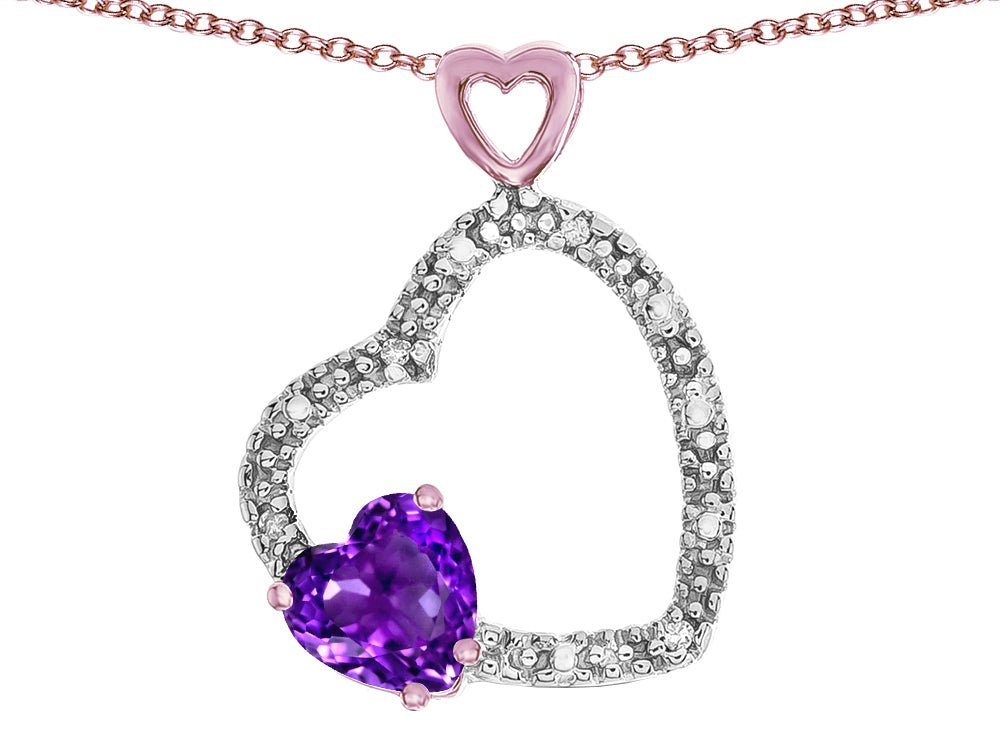 Star K Double Open Heart Pendant Necklace with 6mm Amethyst Stone