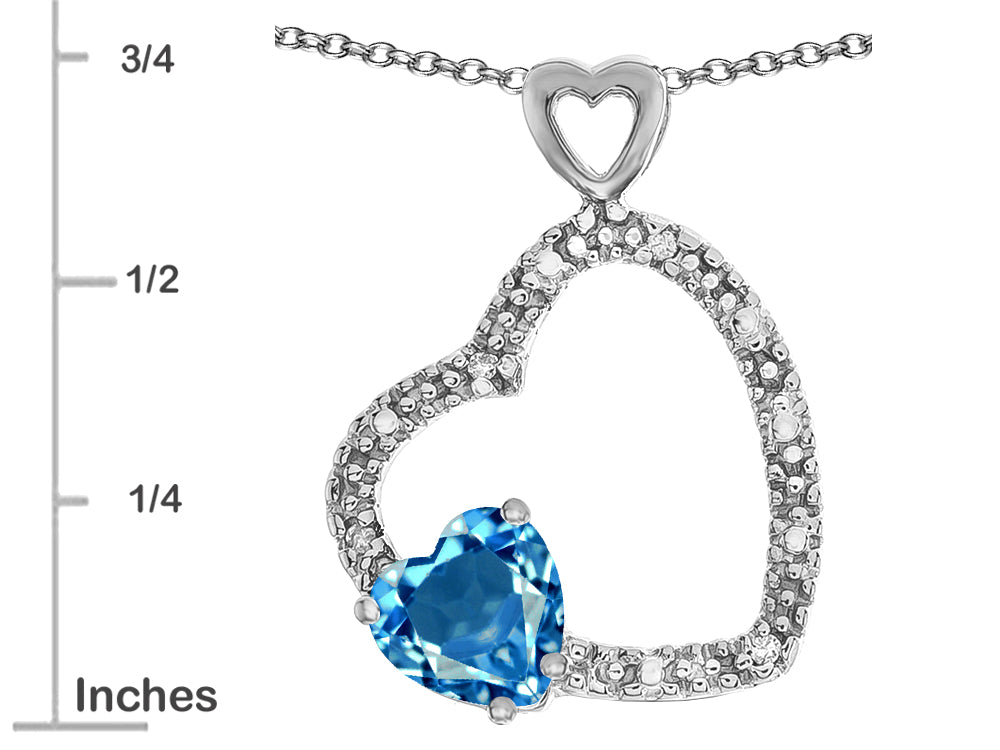 Star K Double Open Heart Pendant Necklace with 6mm Blue Topaz Stone