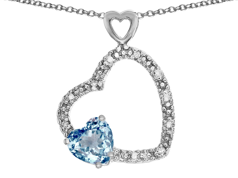 Star K Double Open Heart Pendant Necklace with 6mm Sky Blue Topaz Stone