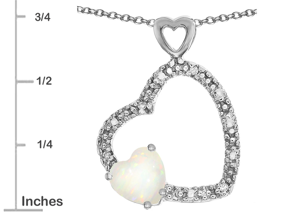 Star K Double Open Heart Pendant Necklace with 6mm Genuine Opal Stone