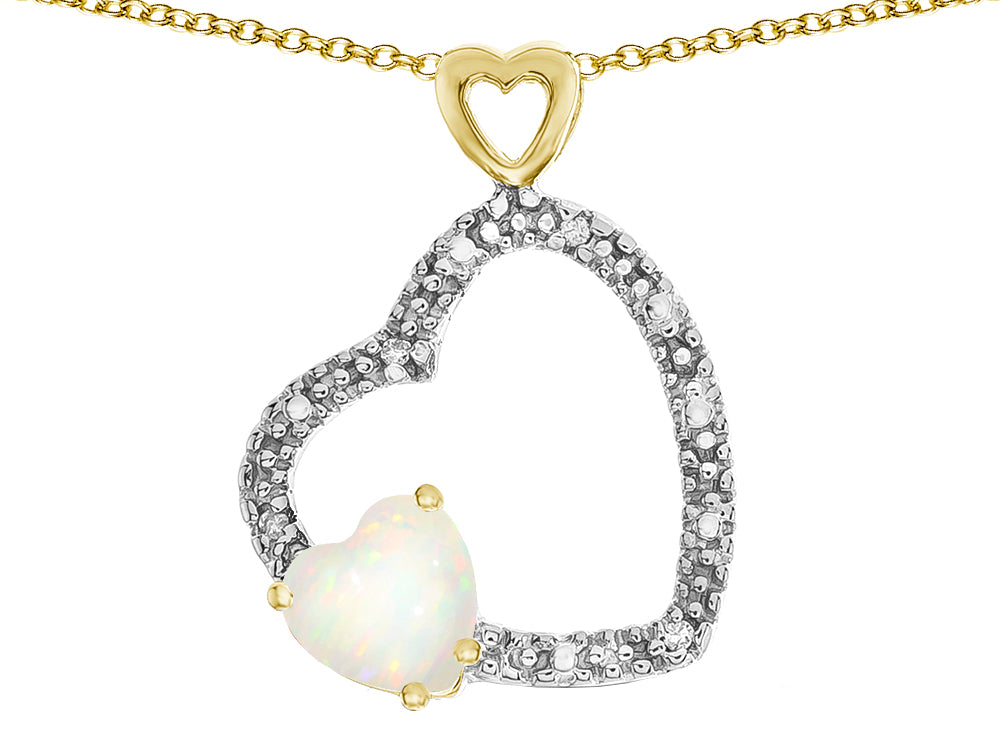 Star K Double Open Heart Pendant Necklace with 6mm Genuine Opal Stone